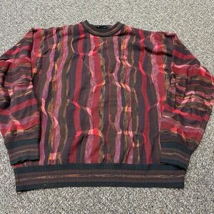 Vintage 1990s Protege 3d Knit Sweater Colorful Black And Red Size Large Pullover